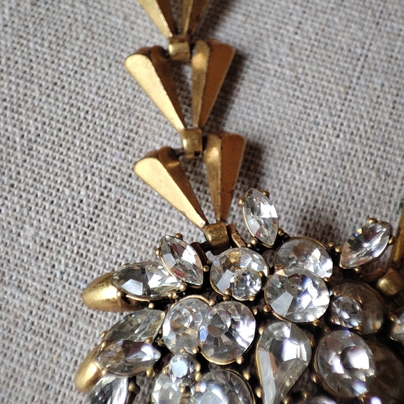J. Crew Art Deco Revival Brass Tone Clear Stone Statement Necklace Reproduction - Picture 15 of 16